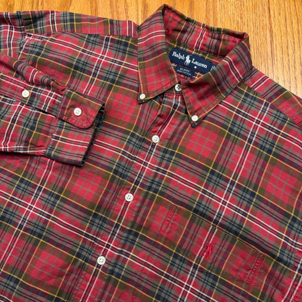 Polo Ralph Lauren Blaire Shirt Mens M Red Plaid Button Down Pocket Long Sleeve